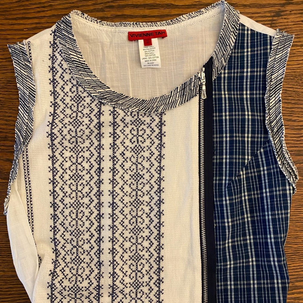 Vivienne Tam casual blue and white plaid and print dress. - Picture 6 of 11
